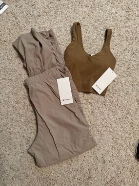 Lululemon Olive Scoop Align Tank & Taupe Dance Studio Slim Fit HR Flared Pant